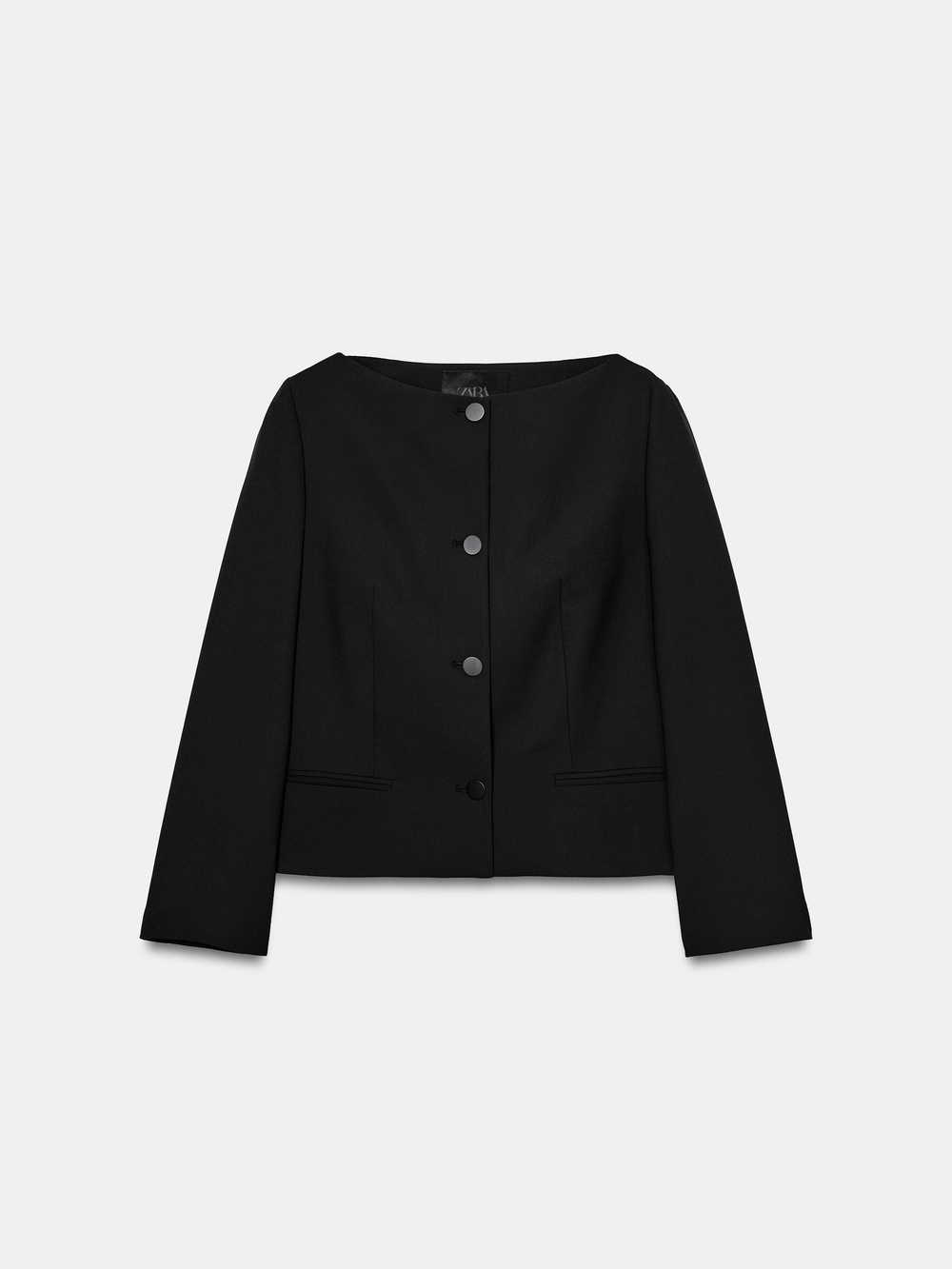 Zara Black Cropped Button-Front Blazer